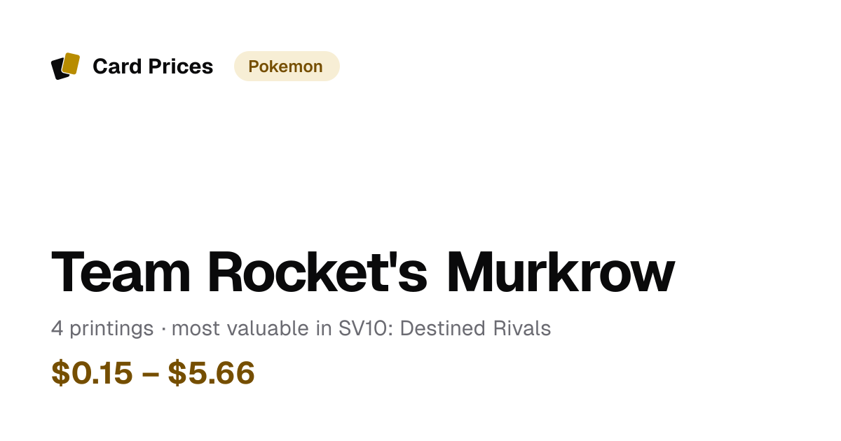Team Rocket's Murkrow Price & Value | Pokemon Card Prices